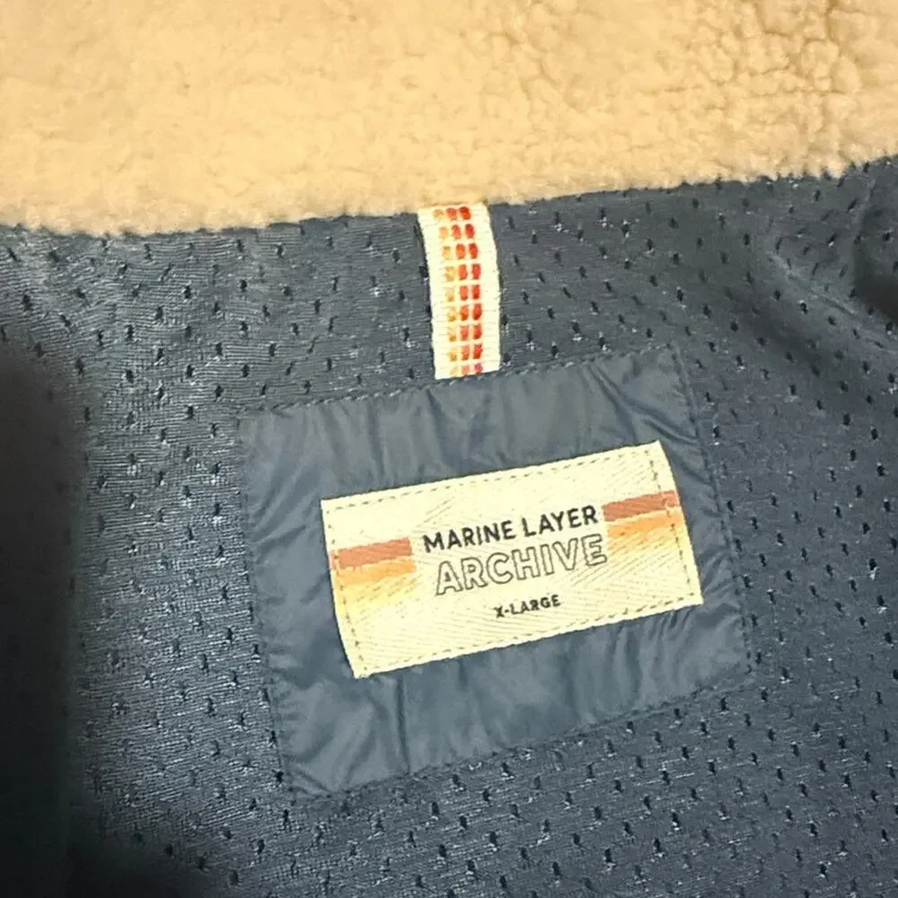NEW Marine Layer Orion Blue & Natural Quilted Bariloche Sherpa Jacket Size XL